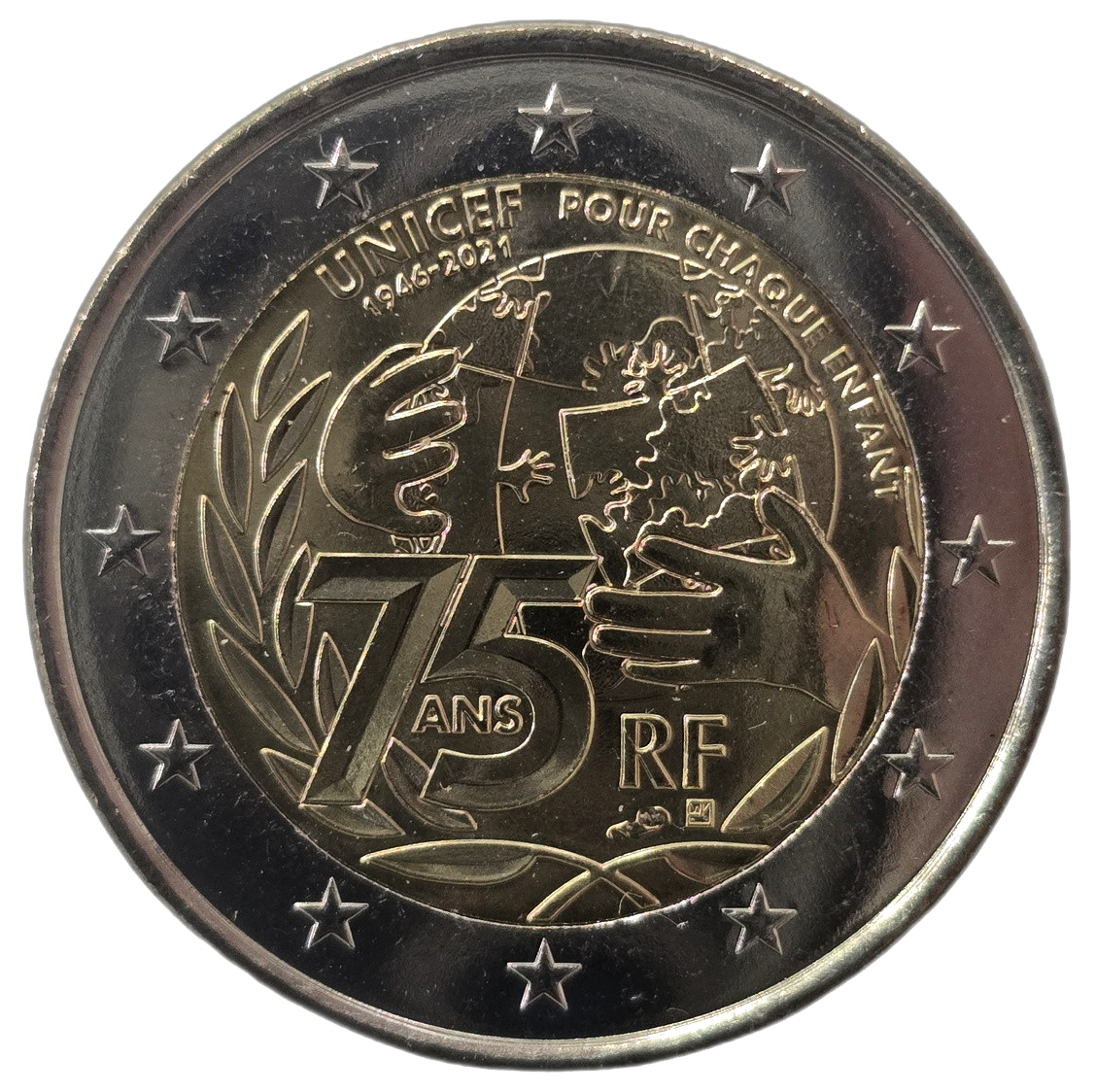 2 euros conmemorativa 75 años de la fundación de Unicef
